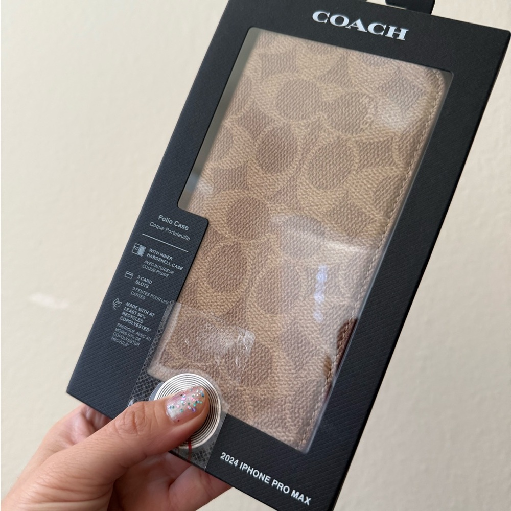 Coach iPhone 16 Pro Max Cream Tan Signature Folio Case